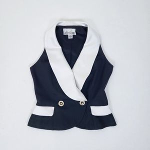 90's Waistcoat Black & White formal double breasted lapel V-neck plunge neckline